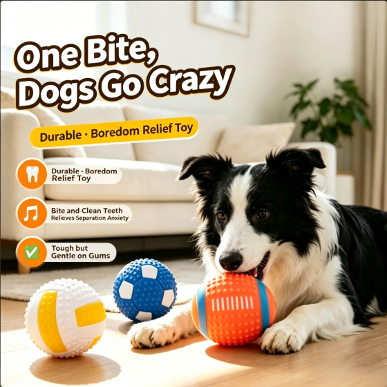 Squeaky Dog Toy Ball (Durable Latex/Vinyl Soccer, Volleyball & Rugby Ball for Dogs)