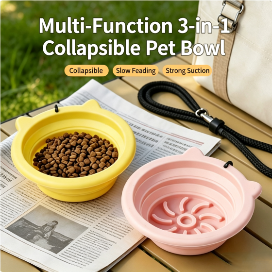 Collapsible Silicone Pet Bowl with Cat Ears (Portable Travel Food & Water Bowl)